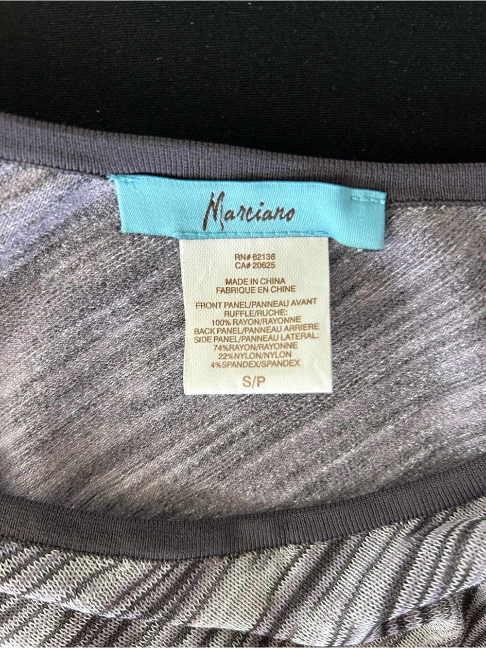 Marciano One-Shoulder Ruffle Ruched Top - Gray Striped - Picture 6 of 7